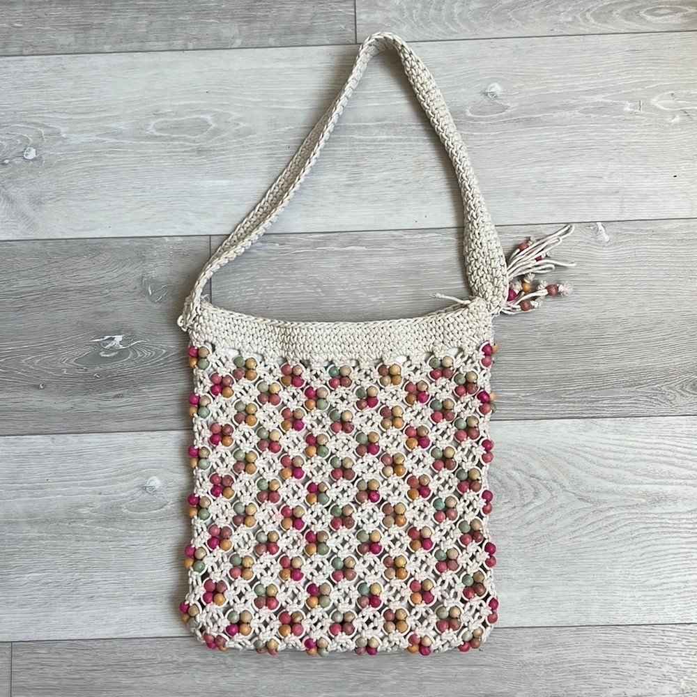 Vintage Boho crochet beads shoulder bag